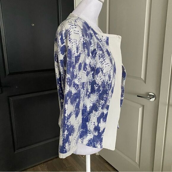 Rebecca Minkoff White and Blue Sequins Cropped Jacket with Leather Trim Size M - Picture 3 of 9